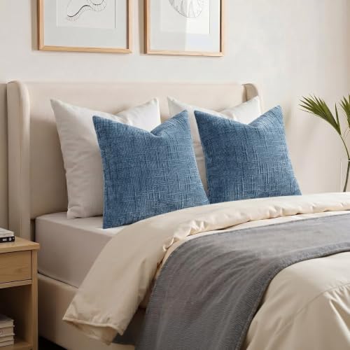 Textured Chenille Throw Pillow Covers 18x18 Set of 2 Indigo (Indigo / 18" x 18" (Pack of 2))