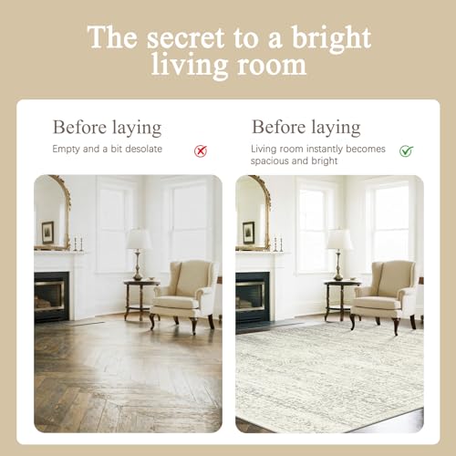 Washable Rugs 6x9 Area Rugs for Living Room (6' x 9' (Rectangular) / Beige-green-grey)