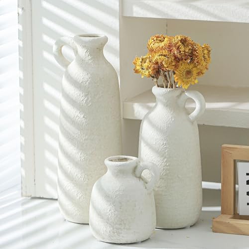 Ceramic Vase Set of 3 with Handle (010 - White)