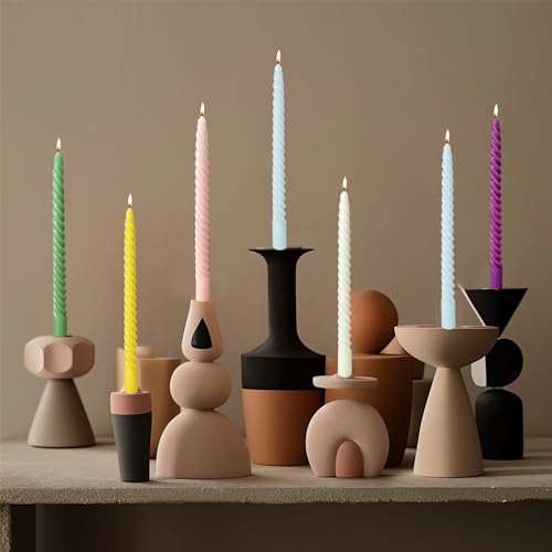 Colored Taper Candles Spiral Candle Sticks for Religious and Spiritual Settings (E-12 Colored)