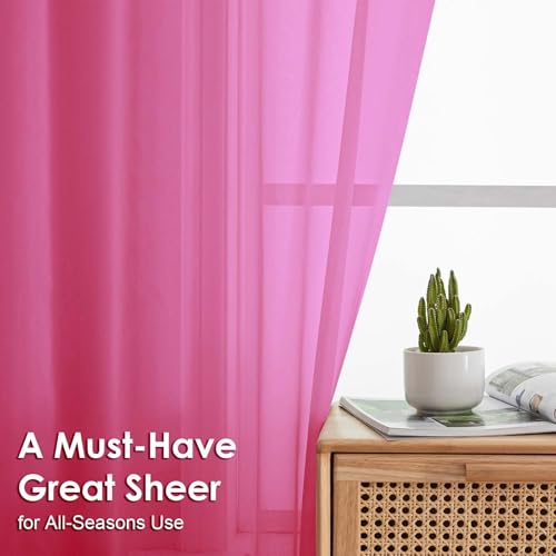 Sheer Curtains 84 Inches Long 2 Panels Set (Hot Pink / 42"W x 84"L (Pack of 2))