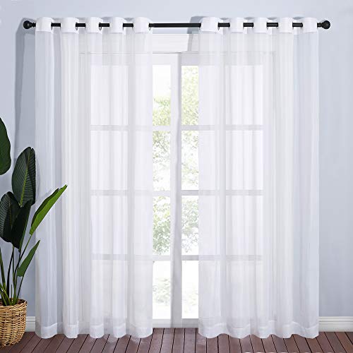 Living Room Window Curtains Sheer Textured 84" Long (White / 70"W x 84"L (Pack of 2))