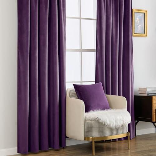 Purple Velvet Curtains 52x84 inches Luxury Blackout Curtains (Purple / 52"W x 84"L (Pack of 2))
