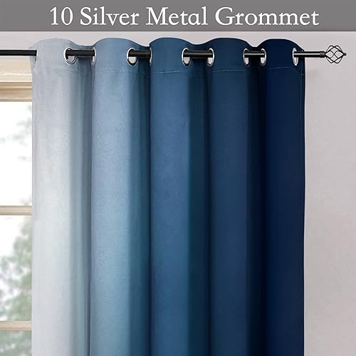 Ombre Blue to Grey White Curtains for Living Room 70Wx84L (70"W x 84"L (Pack of 2) / Blue)