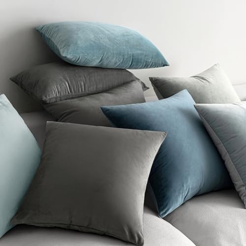 24x24 Inch Pack of 2 Euro Velvet Throw Pillow Covers Medium Gray (24" x 24" (Pack of 2) / Medium Gray)