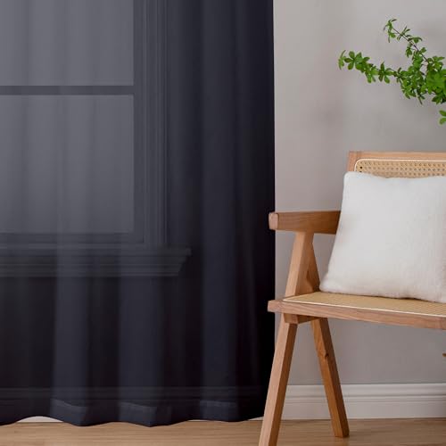 Black Sheer Curtains 78 Inches Long 2 Panels Set (Black / 42"W x 78"L (Pack of 2))