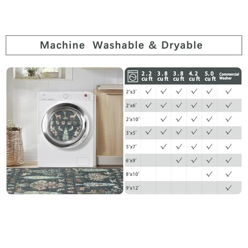 Washable Rugs 8x10 Area Rug for Living Room (8' x 10' (Rectangular) / Tree of Life- Dark Green)