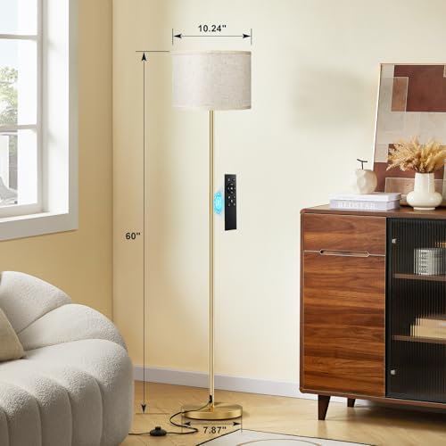 60'' Modern Floor Lamp with Remote (Beige Shade Gold Pole Remote / 60 Inches (With Bulb))