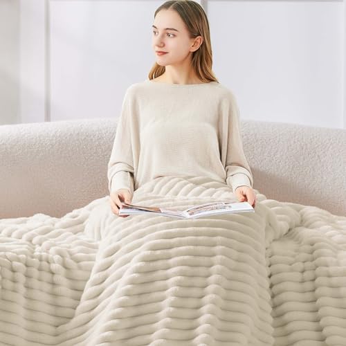 Ribbed King Size Blanket for Bed (Beige / King(108"x90"))