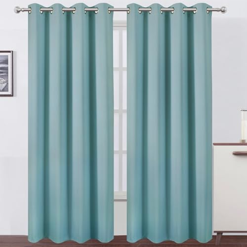 Blackout Curtains 52 x 90 inches Long Stone Blue Curtains Set of 2 Panels Thermal Insulated Room Darkening Curtains for Bedroom (Stone Blue / 52"W x 90"L (Pack of 2))