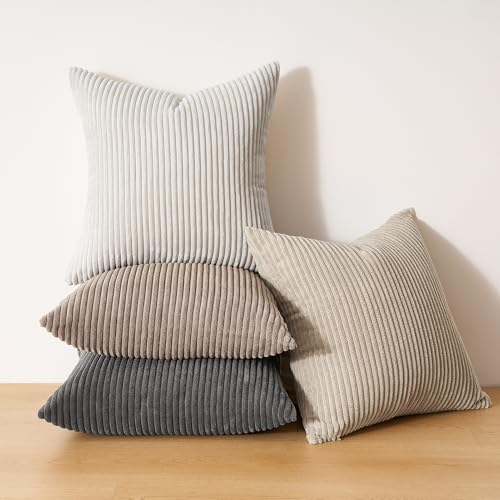 4 Packs Natural Decorative Throw Pillows Covers 18x18 Inch for Living Room Couch Bed Sofa (Natural / 18" x 18" (Pack of 4))