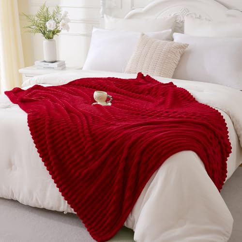 Red Fleece Throw Blanket 90”×90” for Couch Sofa Livingroom (Red / 90×90inch)