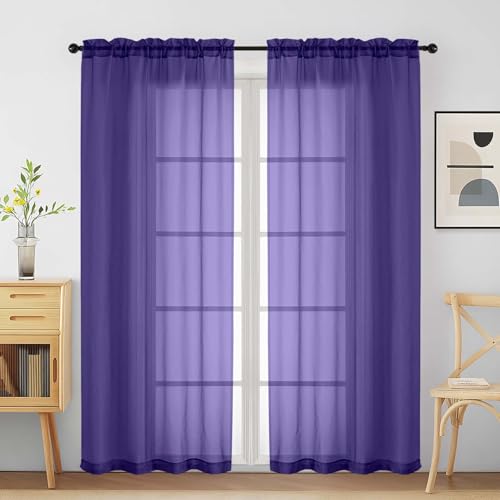 Purple Sheer Curtains for Window 72 inches Long 2 Panels Set (Purple / 42"W x 72"L (Pack of 2))
