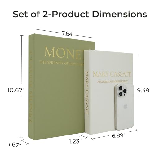Premium Linen Faux Book Box Set of 2 (Beige-Green)