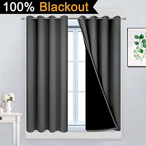 Dark Grey 100% Blackout Curtains 45 Inches Long 52" Wide 2 Panels (52"W x 45"L (Pack of 2) / Dark Grey)