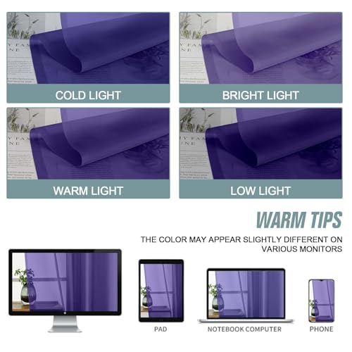 Purple Sheer Curtains for Window 96 Inches Long 2 Panels Set (42"W x 96"L (Pack of 2) / Purple)