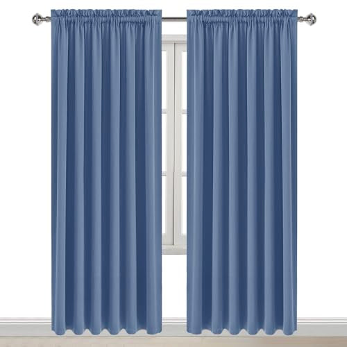 Wide Blackout Curtains for Bedroom 70 x 84 Inch Long Dusty Blue (Dusty Blue / 70"W x 84"L (Pack of 2))