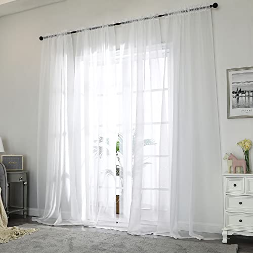 White Sheer Curtains 96 inches Long 2 Panels Set (White / 42"W x 96"L (Pack of 2))