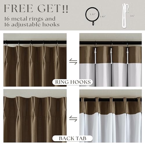 Dutch Cocoa Pleated Linen 100% Blackout Curtains 90 Inches Long for Bedroom (Dutch Cocoa / 40"W x 90"L (Pack of 2))