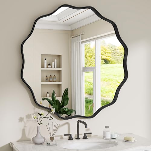 Wavy Round Mirror (Black / 24"L x 24"W)