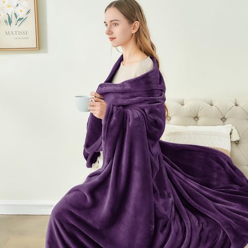 Fleece Blanket Soft Plush Throw for Couch Purple 50"x70" (Purple / Throw XL(50"x70"))