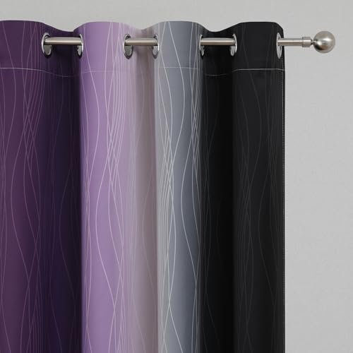 Black and Purple Ombre Blackout Curtains 84 Inch Long (Black and Purple / 52"W x 84"L (Pack of 2))