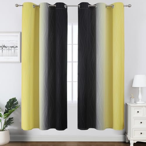 Black and Yellow Ombre Blackout Curtains 72 Inches Long (Black and Yellow / 42"W x 72"L (Pack of 2))