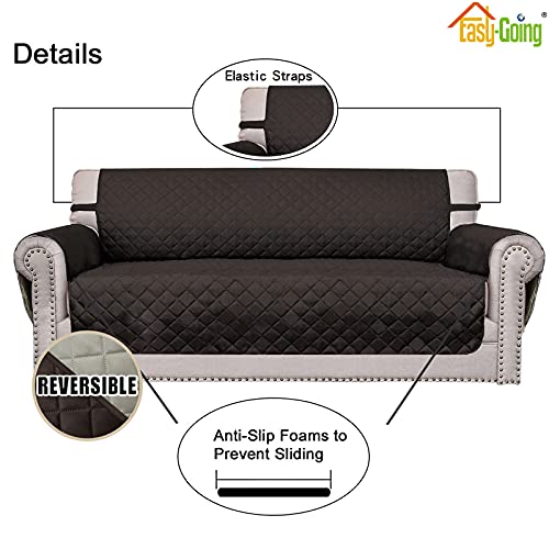 Oversized Chair Sofa Slipcover Reversible Sofa Cover Water Resistant Couch Cover Furniture Protector Cover with Elastic Straps for Pets Dog (Chocolate/Beige / Small-XL Chair)