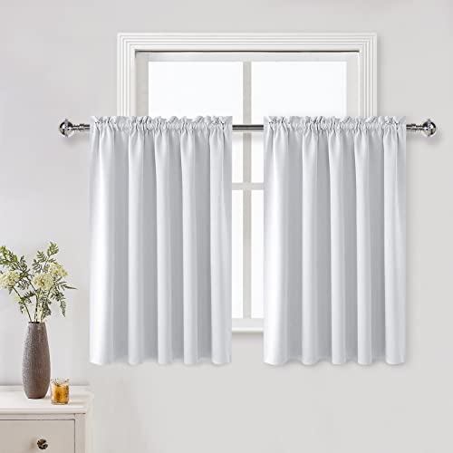 Short Blackout Curtains 60 x 36 Inch Long for Kitchen RV Bunk 2 Panels (Greyish White / 60"W x 36"L (Pack of 2))