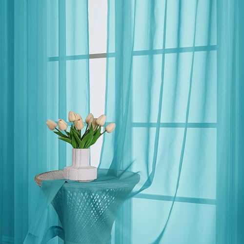 Turquoise Sheer Curtains 72 Inches Long 2 Panels Set (Turquoise / 59"W x 72"L (Pack of 2))