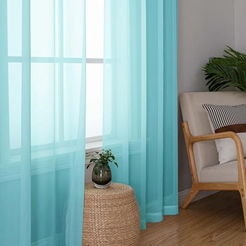 Aqua Sheer Curtains for Living Room 72 Inches Long 2 Panels (Aqua / 42"W x 72"L (Pack of 2))