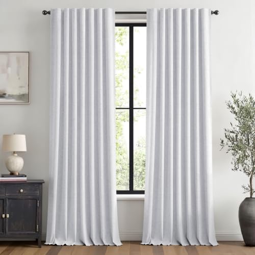 100% Blackout Linen Curtains 42 x 96 Inch Grayish White 2 Panels (Grayish White / 42"W x 96"L (Pack of 2))