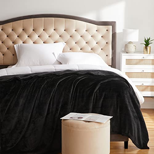 Super Soft Throw Blanket Premium Silky Flannel Fleece Twin Size Black Microfiber Lightweight Blanket All Season Use (Black / Twin(60"x80"))