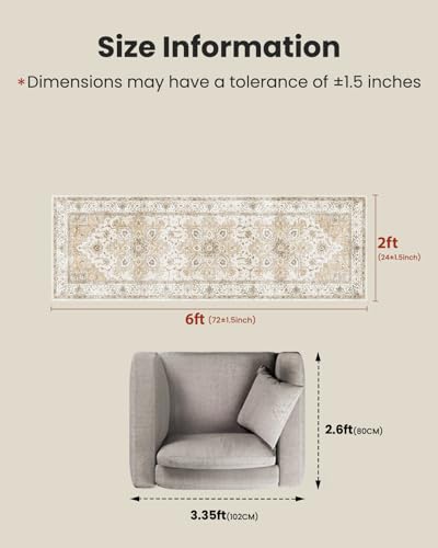 Amada 2x6 Washable Runner Rug for Kitchen and Entryway (2' x 6' (Runner) / Beige)