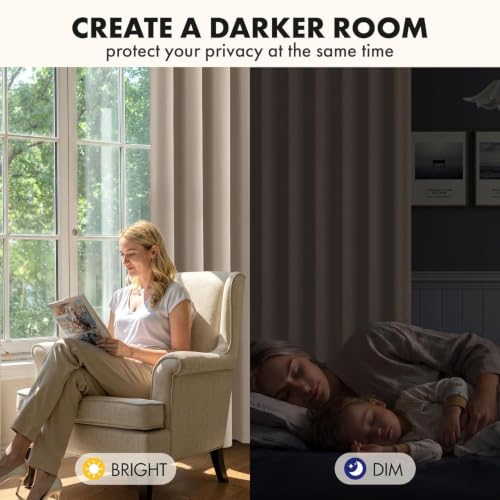 Taupe Blackout Bedroom Curtains Drapes 96 Inch Long 52"x96" (Taupe / 52"W x 96"L (Pack of 2))