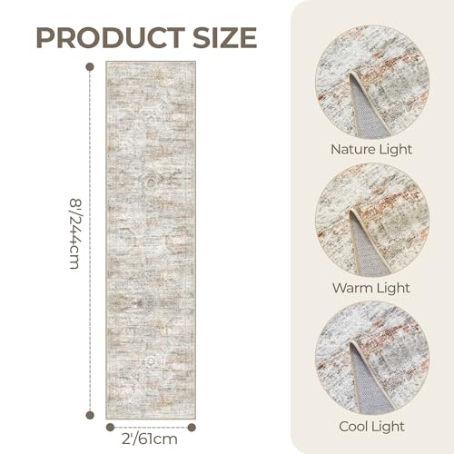 2x8 Runner Rug Non Slip (Grey/Rust / 2' x 8' (Runner))