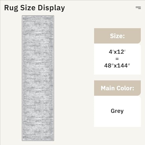 Washable Hallway Runner Rug 4x12 Kitchen Entry Rugs Non (Grey / 4' x 12' (Runner))