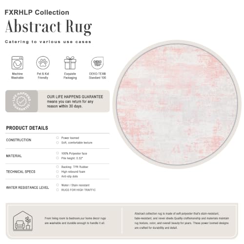 Round Area Rug Living Room (Pink White / 6' (Round))