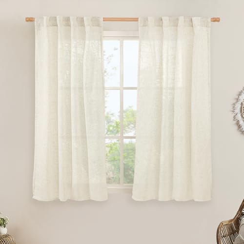54 inches Long Semi Sheer Linen Curtains 2 Panels (Natural / 38"W x 54"L (Pack of 2))