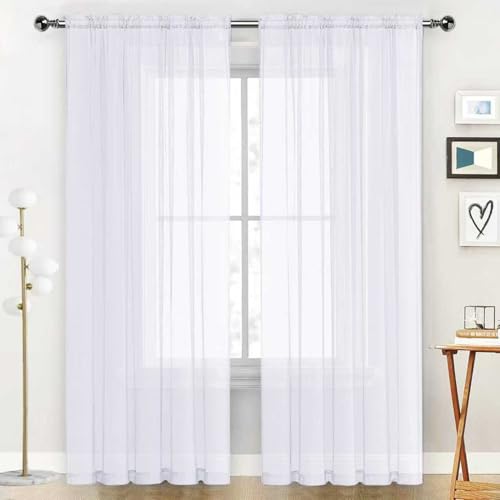 Sheer Voile Window Treatment Rod Pocket Curtain Panels for Kitchen Bedroom Living Room Drapes Sunlight Filtering Privacy Semi Home Decor Assorted Colors Sizes (Optical White / 52"W x 84"L (Pack of 2))