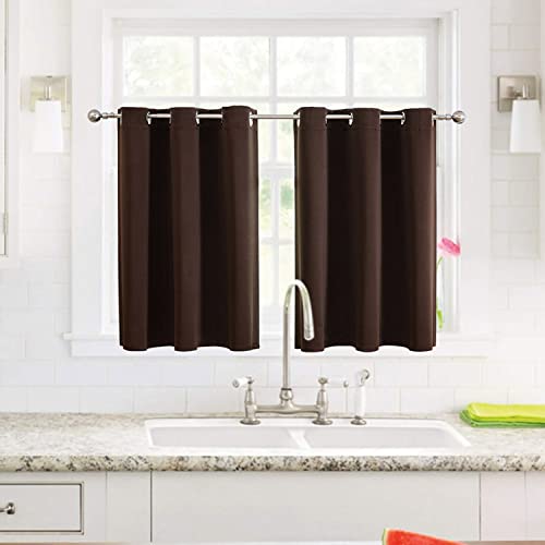 Small Blackout Curtains for Kitchen and Bedroom 36 Inches Long (52"W x 36"L (Pack of 2) / Brown)