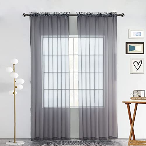 Basic Rod Pocket Sheer Voile Window Curtain Panels White 1 Pair 2 Panels 60 Width 108 Inch Long for Kitchen Bedroom Children Living Room Yard (Grey / 60"W x 108"L (Pack of 2))