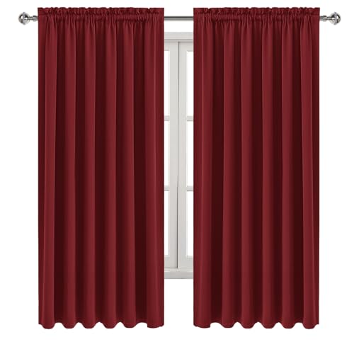 Wide Blackout Curtains for Living Room 70 x 63 Inch Long Burgundy (Burgundy / 70"W x 63"L (Pack of 2))