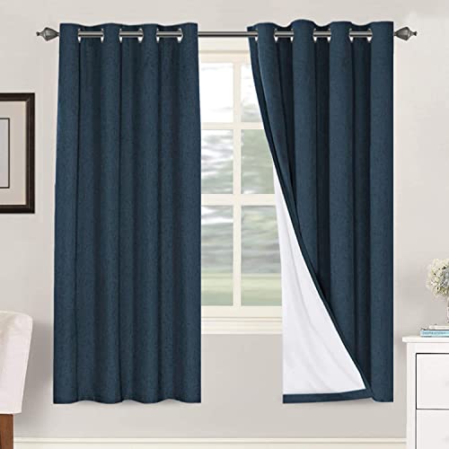 100% Blackout Linen Curtains 72" L 2 Panels Navy (Navy / 52"W x 72"L (Pack of 2))