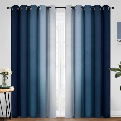 Ombre Curtains Blue and Greyish White for Living Room (70"W x 84"L (Pack of 2) / Blue)