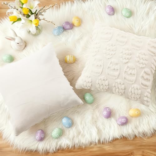Cream White Faux Fur Egg Throw Pillow Covers 18x18 Set of 2 (18" x 18" (Pack of 2) / Eggs Cream White)