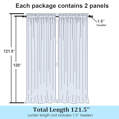 Black Sheer Curtains 120 Inches Long (Black / 59"W x 120"L (Pack of 2))