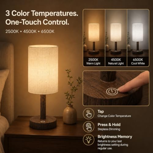 Small Rechargeable Cordless Table Lamp (Dark Walnut / 10.7-Inch,1 Pack)
