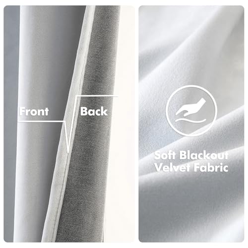 Velvet Curtains Greyish White 52 x 63 Inch Length Set of 2 (Greyish White / 52"W x 63"L (Pack of 2))