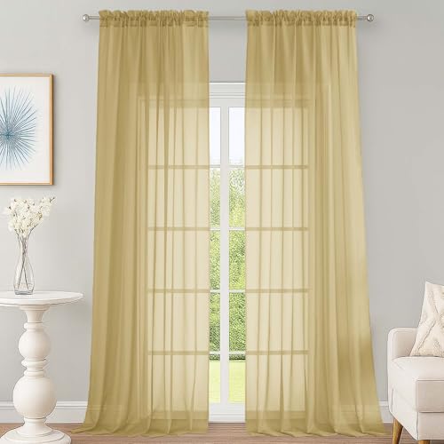 Sheer Gold Curtains 108 Inches Long for Living Room Bedroom 2 Panels Set (Gold / 59"W x 108"L (Pack of 2))